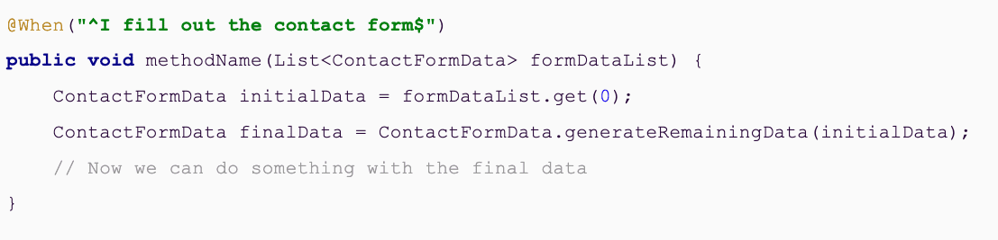 code snippet explaining cucumber data tables in java